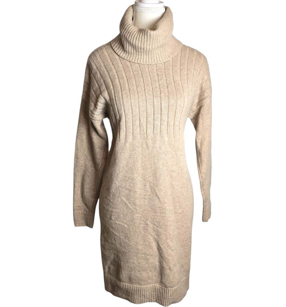 Madewell Women Small Merino Wool Blend Turtleneck Sweater Tan Rib Knit Preppy